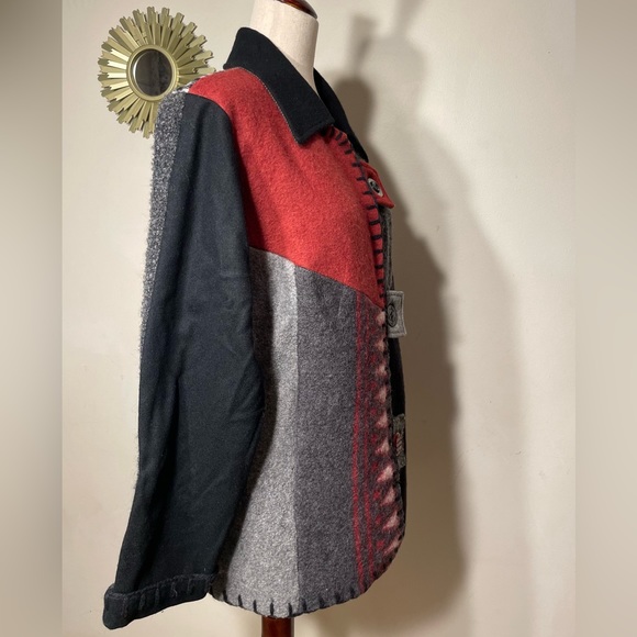 BaabaaZuzu Wool Red Black Patchwork Jacket - Size Medium - Picture 5 of 7